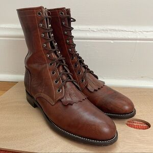 Vintage Justin Boots Kiltie Ropers Lace Up Western Marbled Brown Leather 8 L563